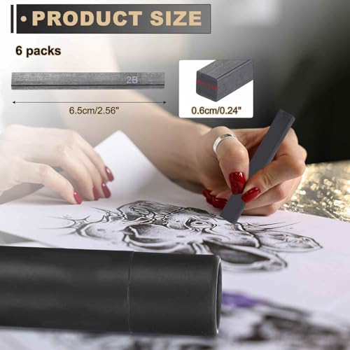 MECCANIXITY Compressed Charcoal Sticks, 2B Grade Square Vine Charcoal Sticks Set Art Supplies for Painting Drawing Sketching Shading Artists Beginners(Pack of 6) - style: 2B