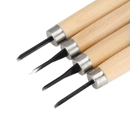 4-Piece Wood Carving Knife Set for Rubber Stamps, #1 | Steel Blades, Smooth Wooden Handles, Model 1 Sizes, 1.5 Mm Flat Round Corner, 2 Mm Oblique, Craft Projects - size: #2