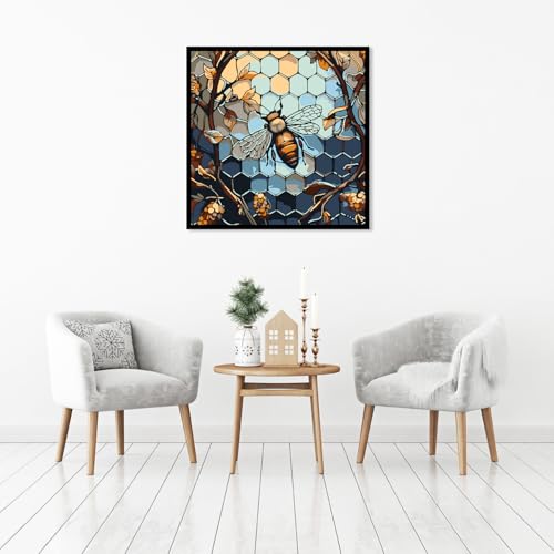 Mowana Paint by Numbers Kit for Adults Framed Canvas - with Wooden Easel, Adults' Paint-by-Number Kits Bee DIY Acrylic Oil Painting Kits Arts Crafts 7.8x7.8inch - color: Stained Glass Bee