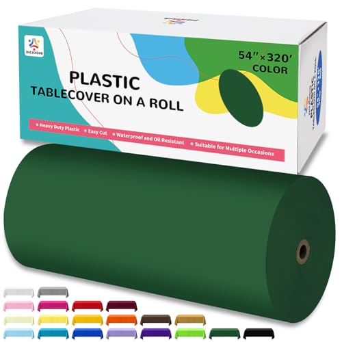 54IN X 320FT Plastic Table Cover Roll with Cutter Box, Cut to Size Plastic Table Cloths for Parties, Birthday, (Green, 54"x3840"(Rectangular)) - color: Green, size: 3840" x 54" (Rectangular)