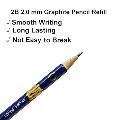 Maydahui 12Pcs 2.0mm Red Blue Mechanical Pencils with 20Pcs 2B Refills | Hexagonal Automatic Wood-like Pencil Built-in Sharpener for Artist Drawing Sketching Drafting Homework Practise