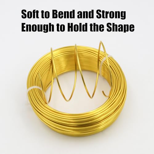 15 Gauge Aluminum Craft Wire, 98FT 1.5mm Gold Bendable Metal Wire | Anodized Jewelry Wire for Crafts, Jewelry Making, Floral Arranging, Sculpting, Armature, Bonsai, Wire Wrapping, Lightweight - size: 15, style: Gold