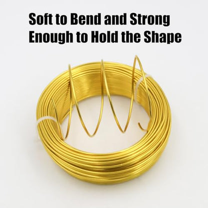 15 Gauge Aluminum Craft Wire, 98FT 1.5mm Gold Bendable Metal Wire | Anodized Jewelry Wire for Crafts, Jewelry Making, Floral Arranging, Sculpting, Armature, Bonsai, Wire Wrapping, Lightweight - size: 15, style: Gold