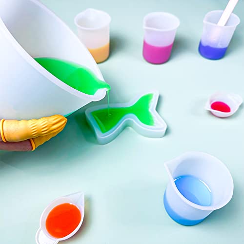 Sjubaopen Silicone Measuring Cups 600ml for Resin, Epoxy, Baking | Easy to clean, Heat Resistant, Thickened, 100ml+10ml, Stir Sticks, Droppers, Finger Cots for Wax,Chocolate, Jewelry - size: 600ML+100ML+10ML