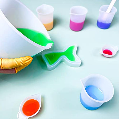 Silicone Measuring Cups Kit for Resin, Epoxy Supplies Set with 600ml, 250ml & 100ml Silicone Cups, Reusable Resin Supplies Cups with Silicone Mat, Stir Sticks, Mixing Cups for Molds Arts, Crafts - size: 600ML+250ML+100ML