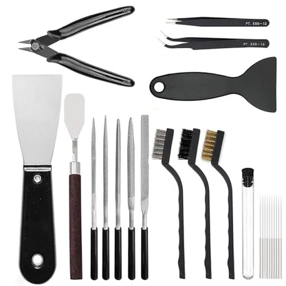 24Pcs 3D Printer Tools Kit, 3D Printer Accessories Removal Tools Includes Nozzle Cleaning Kit, Putty Knife Scraper, Brushes, Tweezers, Diamond Files for 3D Prints Cleaning Finishing - style: 24 Pcs
