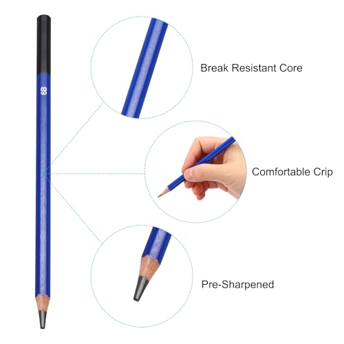 PATIKIL 6B Drawing Pencils for Sketching, 6PCS Sketch Pencils for Drawing Art Pencils Graphite Wood Pre-sharpened for Drawing Sketching Artists, 6B Pencils - size: 1 Count (Pack of 1), style: 6B