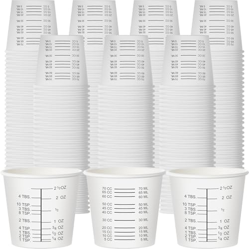 Sliner 100 Pcs 3 oz Graduated Paper Cups Disposable Wax Coated Medicine Cups Disposable Measuring with Clear Measurements for Measuring Resin, Mixing Paint, Resin, Stain, Epoxy