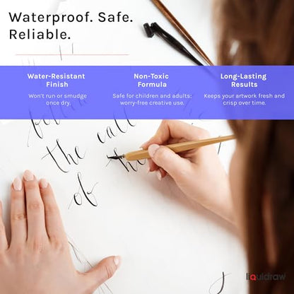 Liquidraw Black Drawing India Ink - 1.18 fl oz / 35 ml | Must-Have Artist Supply | Non-Toxic, Waterproof & Permanent | Suitable for Pens & Brushes | Use On Paper Board, Canvas, Fabric & Wood - color: Black