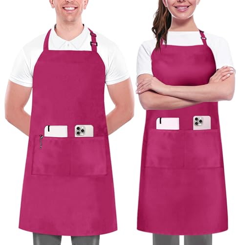 Utopia Kitchen 2 Pack Bib Apron, Adjustable with 2 Pockets, Water and Oil Resistant, Cooking Kitchen Chef Apron for Women Men - color: Pink