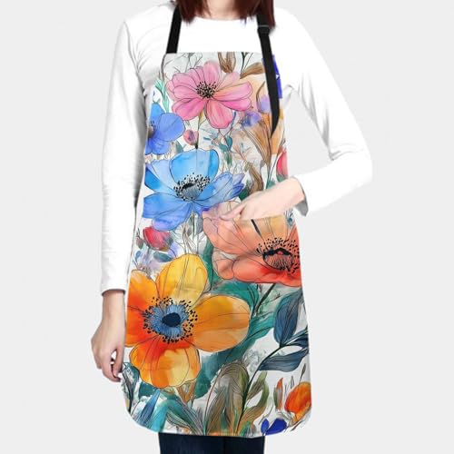 Imiss Waterproof Stain-Resistant Cooking Chef Aprons for Grill BBQ Baking 27 X 31 Inch - color: Colorful Floral