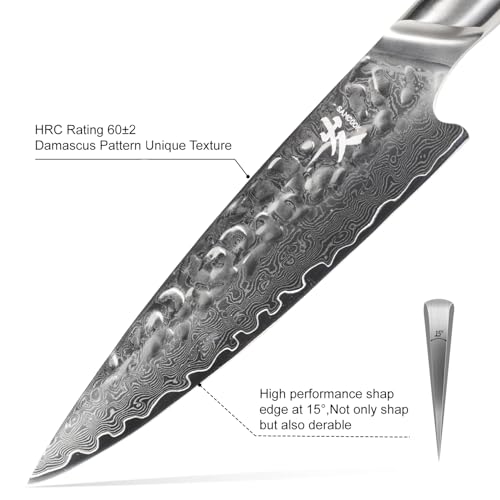 SAMCOOK Chef Knife,8 Inch Professional Sharp Hammered Damascus Knife,High Carbon Stainless Steel Kitchen Gyuto knife,Ergonomic Black Walnut Handle with Premium Gift Box - color: 8" Black Walnut