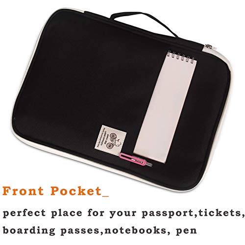 JAKAGO A4 Travel Portfolio Multifunctional Document Organizer Zippered Case for Office Supplies (Black) - color: Black