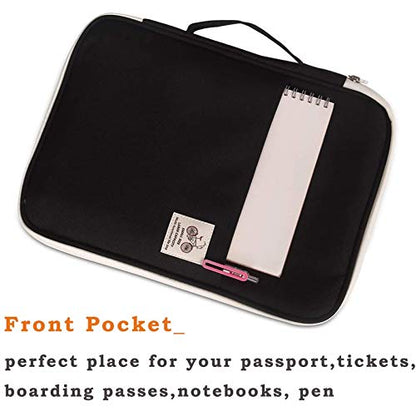 JAKAGO A4 Travel Portfolio Multifunctional Document Organizer Zippered Case for Office Supplies (Black) - color: Black
