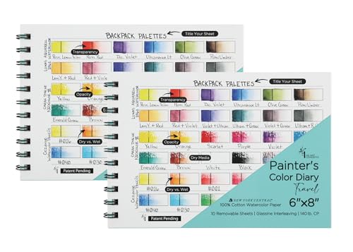 HG Art Concepts Travel Size Painters Color Diary - Watercolor - 2 Pack - 6x8 Spiral-Bound Acid-Free Color Swatch Book with 10 Removable Pages Each and Glassine for Traveling Artists - color: Classic Watercolor, size: 2 Pads | 20 Pages