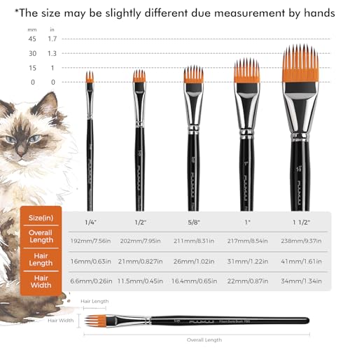 Fuumuui 5-PC Grainer Brush Set for Wood Grain, Fur & Grass Textures Professional Filbert Paint Brush Comb for Acrylic, Watercolor, Oil Painting Artist & Beginner Friendly - style: Filbert