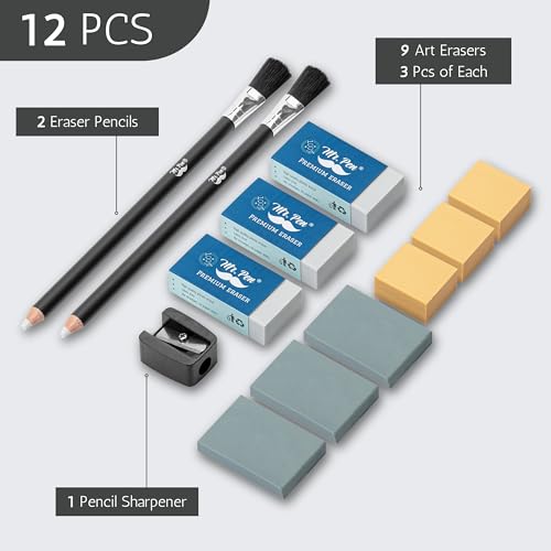 Mr. Pen- Art Eraser Set, 12 pcs, Artist Pencil Erasers