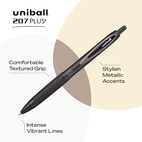uniball™ 207 Plus+ Gel Pens, Black Ink, 0.5mm Micro Point, 2 Count