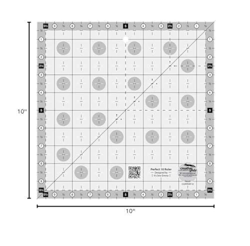 Creative Grids Perfect 10 Quilting Ruler – CGRPERF10 – Made in USA, 10in x 10in Square, Non-Slip Grip Acrylic Quilting, Sewing, Crafting, Patchwork Ruler for Measuring & Cutting Fabric