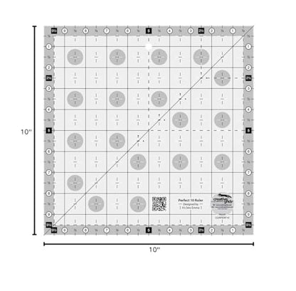 Creative Grids Perfect 10 Quilting Ruler – CGRPERF10 – Made in USA, 10in x 10in Square, Non-Slip Grip Acrylic Quilting, Sewing, Crafting, Patchwork Ruler for Measuring & Cutting Fabric