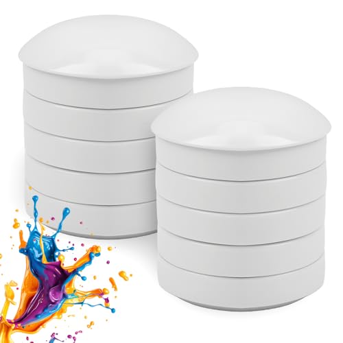 2 Pack Ceramic Watercolor Palette 5 Layers Mixing Trays Set Round Porcelain Watercolor Palettes Sauce Dishes with Lid for Gouache Pigment Chinese Ink Mixing (White)