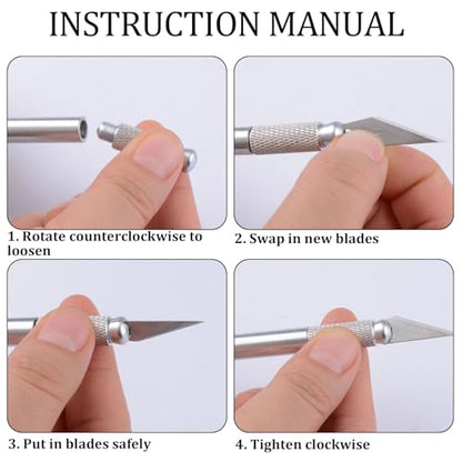 WANDIC 1 Set Precision Carving Knife Set, Stainless Steel Hobby Knife with 24PCS Blades & 15cm Metal Ruler Craft Cutting Tools for Scrapbooking Stencil Paper Art and Vinyl Craft Project