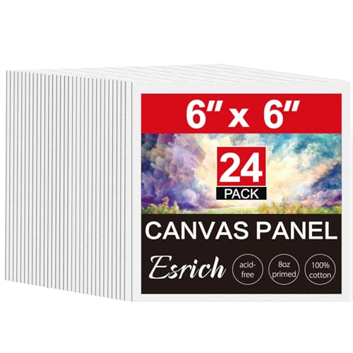 ESRICH 6x6 Canvas for Painting, 24 Pack Canvas Boards Cotton Painting Canvas Primed Acid Free Small Blank Canvases Panels for Oil Paint, Watercolor, Acrylic Paint, Gouache, Tempera. - size: 6x6in