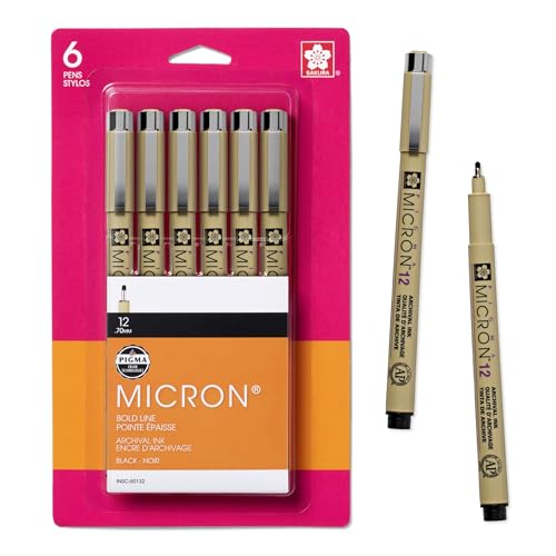 SAKURA Pigma Micron Fineliner Pens, Black, 12 Point, 0.70 mm, 6 Pack - style: 12 Point Size