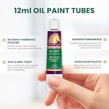 MyArtscape Oil Paint Set - 48 x 12ml Artist Oil Paint Tubes | Rich pigment oil paint set with smooth blending glossy finish and excellent coverage for canvas painting
