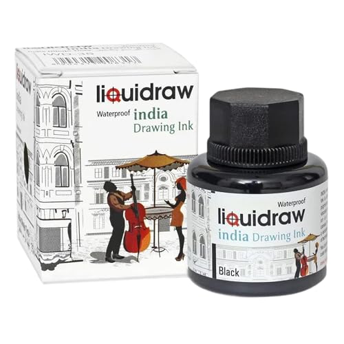 Liquidraw Black Drawing India Ink - 1.18 fl oz / 35 ml | Must-Have Artist Supply | Non-Toxic, Waterproof & Permanent | Suitable for Pens & Brushes | Use On Paper Board, Canvas, Fabric & Wood - color: Black
