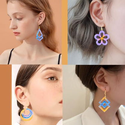 104Pcs Geometric Resin Earring Molds Kit, Irregular Shaped Earrings Silicone Mold for Epoxy Resin Dangle Drop Jewelry Molds Making Kit with 100 Earring Hook for Earrings Necklace Pendants (clear) - color: clear