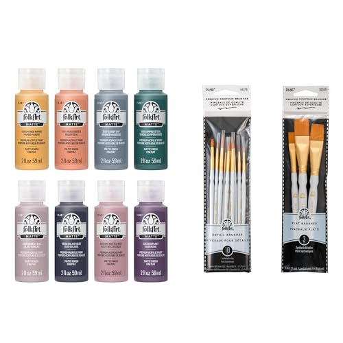 FolkArt Mindful Matte Acrylic Craft Paint Kit, Reflective Colors, 21 Piece Set with 8 Paints and 13 Premium Paintbrushes - color: Reflective