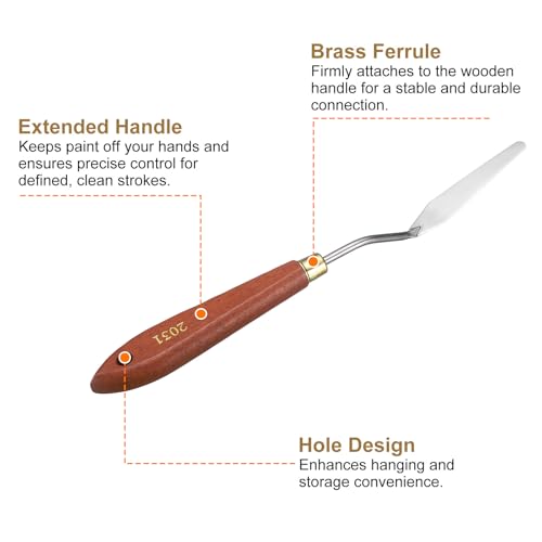HARFINGTON Palette Knife Painting Tool 2.56" x 0.59" Stainless Steel Teardrop Blade 8.46" Length Spatula Painting Pallet Knives with Hole Beech Wood Handle for Oil Acrylic Canvas, Red/Silver - size: 8.46" x 0.59" x 2.56"