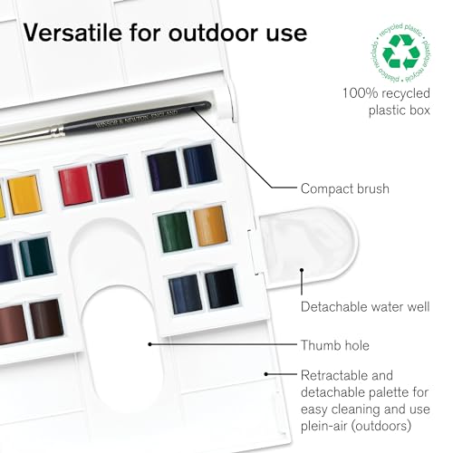 Winsor & Newton Professional Watercolor Paint Set, Complete Travel Tin - style: Lightweight Metal Box 24 Half Pan