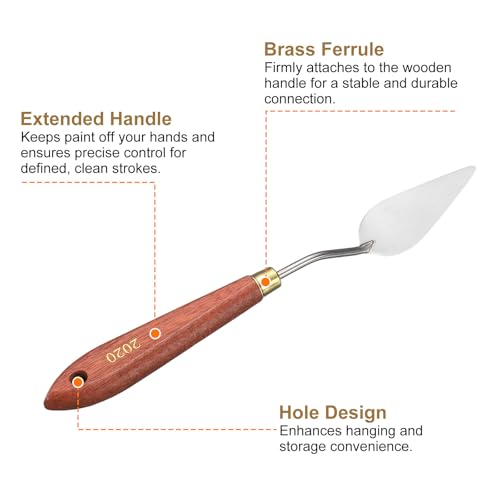 HARFINGTON Palette Knife Painting Tool 2.36" x 1.18" Stainless Steel Teardrop Blade 8.27" Length Spatula Painting Pallet Knives with Hole Beech Wood Handle for Oil Acrylic Canvas, Red/Silver - size: 8.27" x 1.18" x 2.36"