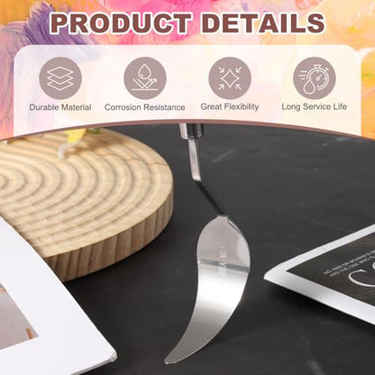 MECCANIXITY HM#4 Palette Knives 12mm Width Stainless Steel Spatula Painting Pallet Knife with Wood Handle for Oil Painting Acrylic Canvas Mixing Spreading - style: HM#4 + 12mm