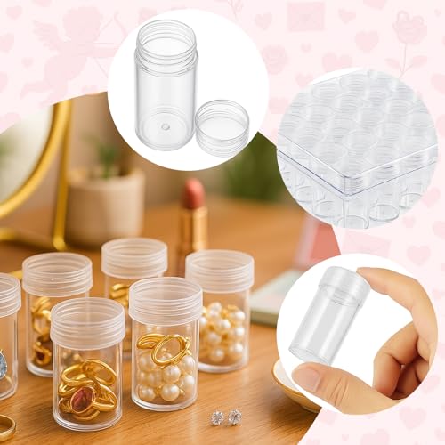 Embroidery Diamond Storage Box, 30PCS Big Clear Plastic Bead Containers with Silicone Funnel for Jewelry Painting DIY Art Craft Rhinestones Sewing Cosmetic Nail Glitter Powder - size: 6.5 x 5.5 x 2inches