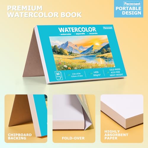 Pacocoast 5.5"x8.5" Bulk Watercolor Pad, Pack of 3 (90 Sheets) 140lb/300gsm - color: Teal, size: 5.5"x8.5"(Pack of 3)