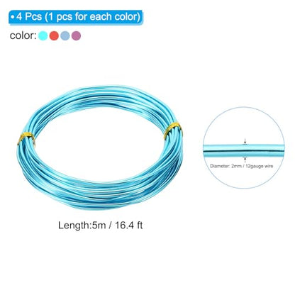 PATIKIL Aluminum Craft Wire, 16.4ft, 2mm/12 Gauge, 4pcs (Pink, Red, Blue) for Bonsai, Jewelry, Crafts - color: Pink Red Blue Tone, size: 2mm x 16.4ft