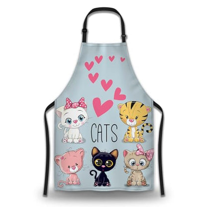 Chef Apron for Women Cute Cartoon Cats and Hearts Mans Aprons for Grilling for Kitchen Cooking Restaurant BBQ Painting Crafting 27” (W) x 31” (H), Waterproof Apron - color: Cats and Hearts