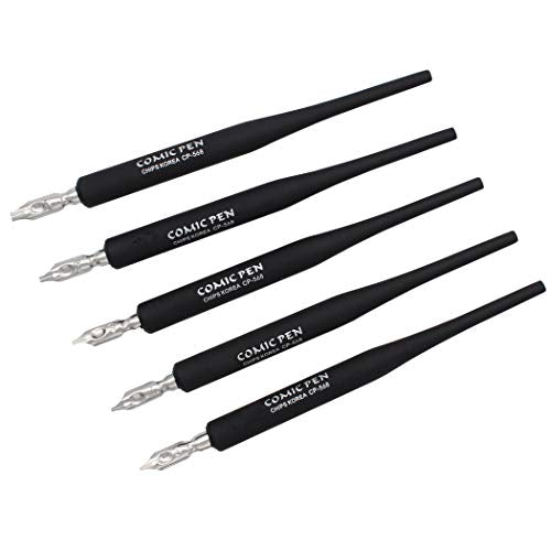 Plastic Professional Manga Gothic Pen Dip Pen Set with 5 Nibs Manga Calligraphy Drawing Pen Kit - 5 Pcs, Black - color: Black