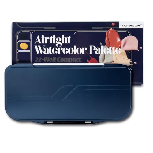 Transon Watercolor Palette Folding with Lid 18wells 2 Mixing Areas and 1 Large Mixing Tray Also for Gouache Acrylic Paint Palette Navy Blue - color: Navy Blue