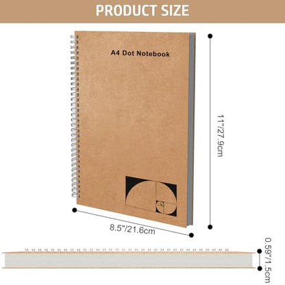 A4 Dotted Journal Notebook, 2 Pack Large Spiral Dot Grid Notebook, 200 Pages 100gsm Thick Dot Grid Paper Journal for Sketching Writing Taking Note and More - Kraft Brown Cover, 8.5" x 11" - color: Dotted