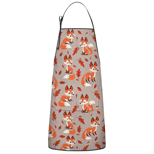 Apron with 2 Pockets,Kitchen Chef Artist Aprons for Cooking Gardening Baking Painting, Waterproof Apron 33" x 27" - color: Fox