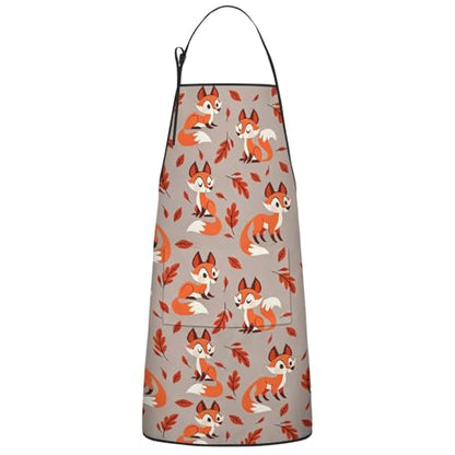 Apron with 2 Pockets,Kitchen Chef Artist Aprons for Cooking Gardening Baking Painting, Waterproof Apron 33" x 27" - color: Fox