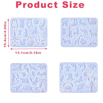 4 Piece Resin Earring Molds，53 Animal Shapes UV Resin Molds with Holes for Keychain Making Cats Dogs Bears Silicone Molds for Earring Necklace Pendant Jewelry Craft Supplies DIY Art Gift - color: Animal