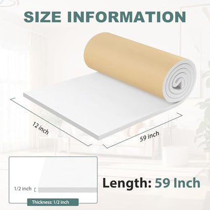 FONUNO Neoprene Foam Padding with Adhesive Closed Cell Foam, White - color: White, size: 12" Wide x 59" Long x 1/2" Thick