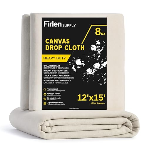 Heavy-Duty 8oz Cotton Canvas Drop Cloth Reusable for Painting, Decorating, Furniture Cover, Floor Protection & Construction (12ft x 15ft) - color: 12ft x 15ft