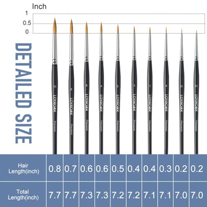 Detail Paint Brushes 10pcs Synthetic Sable Miniature Paint Brushes & Art Painting - Acrylic, Watercolor, Oil & Paint by Numbers, Models, Figurine, Craft, Face, Nail - size: 10pcs