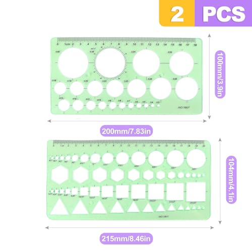 2 Pcs Geometric Circle Drawing Template Set, Plastic Drafting Stencils & Measuring Ruler Tool Kit for Students, Architects, Artists, Designers and Office Use